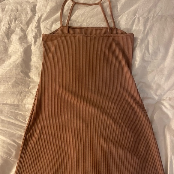 Chic Dusty Rose Colored Ribbed Mini Dress - Picture 2 of 3
